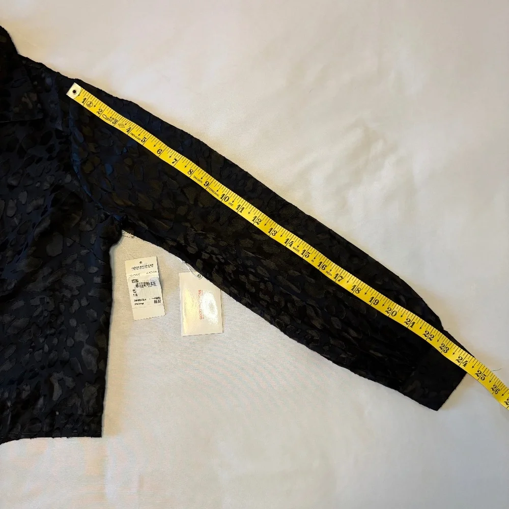 NWT Good American 2 (M) Long Sleeve Tie Front Black Leopard Burnout Blouse - Picture 5 of 9